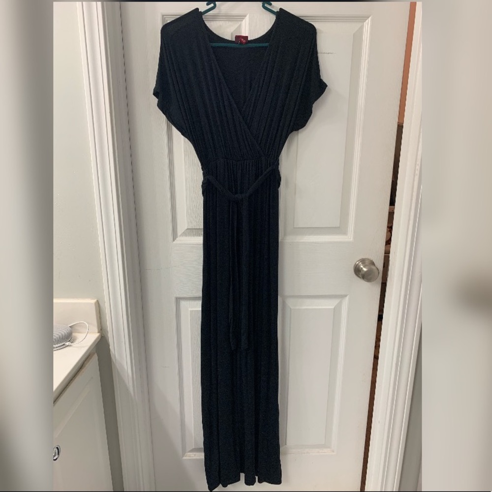 Faux wrap black maxi dress with tie